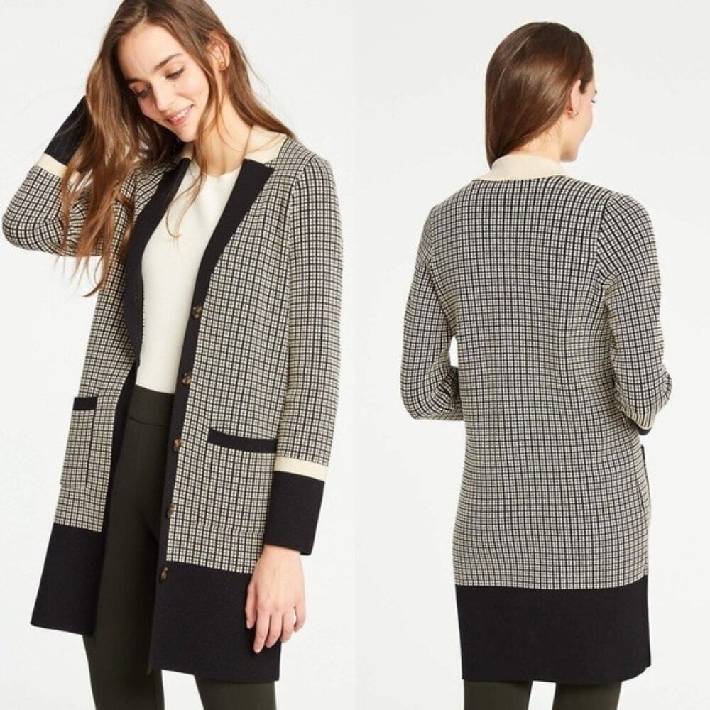 💕ANN TAYLOR💕 Colorblock Plaid Coatigan ~ Morning Sand XS